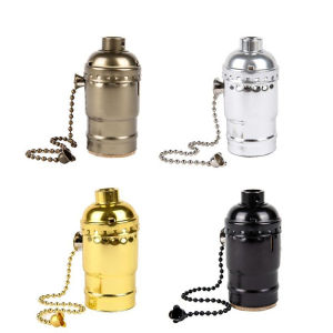 ZEEMIN  Christmas and Halloween giftsGANRILAND E26 E27 Vintage Retro Lampholder 110V 220V Aluminum Soquete Shell Zipper Lamp Base For Light Screw Socket With Switch