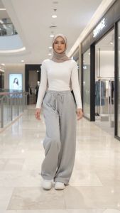 READY STOCK!!! Women High Waist Wide Leg Sweatpants Loose Fit Casual Long Pants Seluar Wanita Kaki Lebar Adjustable Hem Sporty 1068