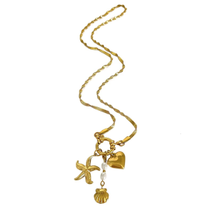 Stainless Steel Heart Starfish Shell Pendant Necklace Chain Trendy Jewelry Youthful Women Accessories for Daily Party