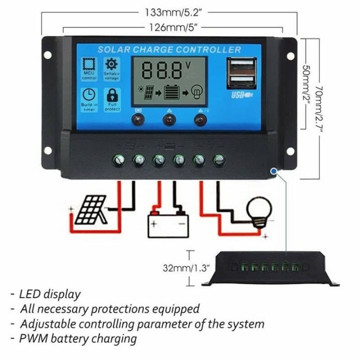 10A/30A 12V 24V LCD Display PWM Solar Charge Controller Dual USB Solar ...
