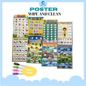 Paket 2 Poster Wipe & Clean & Spidol Belajar Edukasi Anak PAUD Bahan Glossy (Gratis 1 Spidol)