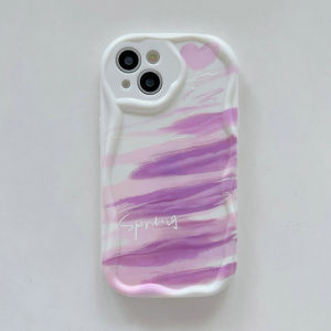 Case for OPPO A98 A96 A95 A94 A93 A92 A79 A78 A77 A76 A74 A60 A58 A57 A55 A54 A53 A52 A17 A16 A15 A38 A31 A5S A3S Cream Wavy Curved Edge Motif Blue and Purple Halo Dyeing