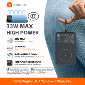 Xiaomi 33W Magnetic Wireless Charging Mobile Power Bank 10000mAh (Built in Data Cable) Dual Charging Mode | Travel Partner
