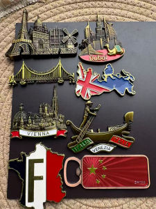 1pc Travel Souvenir Metal Fridge Magnet FranceBritain RomeChinaDubaiUSAViennaVenetian World Landmarks Scenery Refrigerator Magnet Home Decor