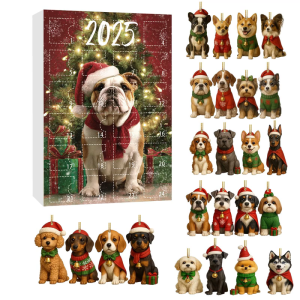 Christmas Festive Dog Themed Advent Calendar Blind Boxes 24 Pieces Acrylic Ornaments Set For Family Holiday Activities