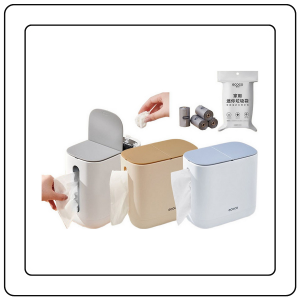 【JJ HOME】Ecoco Desktop Tissue Box with Trash Bin | Press-Open Lid | Perfect-Fit Trash Bags