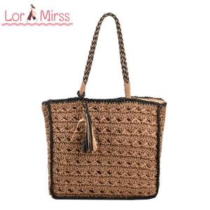 Casual Women Crochet Handbag with Tassel Decor Solid Color Woven Shoulder Bag for Daily Wear