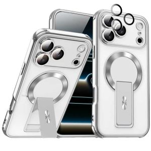 Luxury Plating Magnetic Phone Case for Magsafe with Kickstand & Lens Protector For iPhone 17 Pro Max Air 16 15 14 Plus 13 12 11