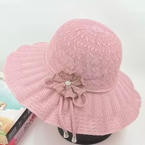 NBANLIKE UV Protection Summer Sun Hat Bowknot Breathable Wide Brim Hat New French Style Floral Beach Cap Women