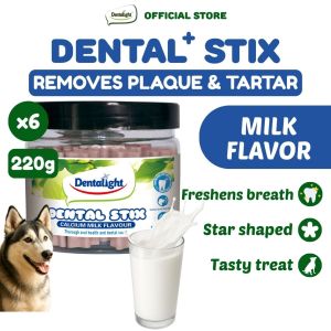 SAVERS PACK x6 Dentalight Calcium Milk Flavor Dental Stix 220g Jars 2.5" Dental Treats for Dogs 20pcs. per pack