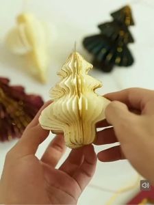 4IN1 Christmas Decorations Christmas Tree Ornaments Hanging Honeycomb Paper Decor Foldable Xmas Tree Home Party