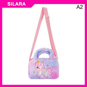SILARA Kid Embroidery Unicorn Plush Crossbody Purses And Handbags Little Girls Rainbow Fluffy Purse Cute Cartoon Furry Shoulder Bag