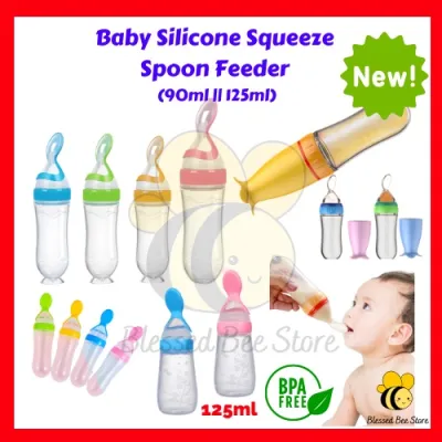 BPA FREE Silicone Baby Food Squeeze Feeder Baby Food Feeder With Spoon Sudu Makan Baby (with Spoon Cover) Easy Feeder