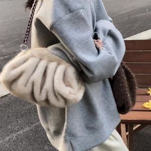 MOODS Pleated Design Faux Fur Shoulder Bags For Women 2026 Luxury Designer Purses And Handbags Winter Warm Soft Plush Hobo Bags2026