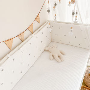 Korean Style Quilted Baby Bed Guard Crib Protector - Removable Embroidery Newborn Safety Bumper Rail Fence 1M