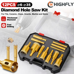 12pcs Diamond Drill Bit Set for Glass Marble & Stone - 6-35mm Hole Saw Kit with Hand Tools Granite Tile Ceramic