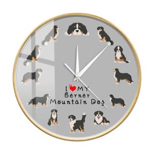 xpkQ I Love My Bernese Mountain Dog Cartoon Printed Wall Clock For Living Room Berner Sennenhund Cattle Dog Breed Silent Wall Watch H5K8Q