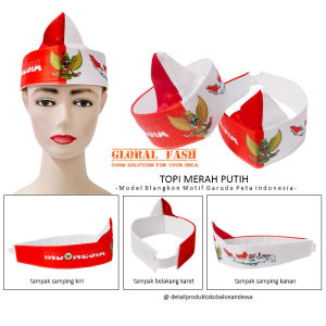 Blangkon Merah Putih Motif Garuda Peta Indonesia / Ikat Kepala Udeng hut ri / Topi blangkon agustus