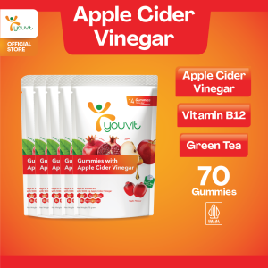 Youvit Apple Cider Vinegar Gummy 35 Days (70 Pcs) Helps Boost Metabolism with Apple Vitamin B12 | Cuka Apel