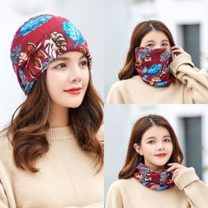 NOBLELUX Cartoon Knitted Woolen Scarf Windproof Thickened Bib Twist Cap Fashion Keep Warm Cover Head Cap Women