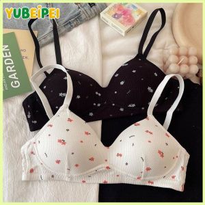 ชุดชั้นในสตรี Push-Up Bra ลายดอกไม้หวาน ไม่มีวงแหวนเหล็ก มีผลรัดหน้าอก