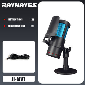 RAYHAYES USB Microphone for Gaming & Streaming with RGB Lighting Noise Canceling Tap-to-Mute