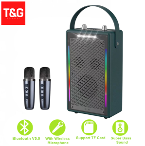 SK-2071 Shocking Bass Sound Karaoke Wireless Bluetooth RGB Speaker with Handle & Two Wireless Microphone