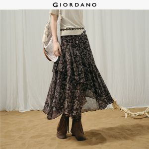 GIORDANO Women Skirts Paisley Print Asymmetric paneling Skirts Elastic Waist Fashionable Casual Flowy Maxi Skirts 18466103