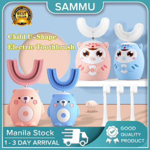 SAMMU Electric Toothbrush for Kids U-shaped Smart 360 Degrees Silicon Automatic Ultrasonic Teeth Tooth Brush Cartoon Pattern for Children