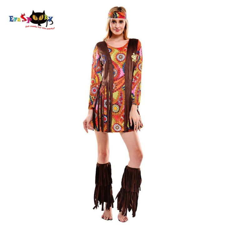 Adult Women Flower Hippie Costume 1960s 70s Fashion Hippie