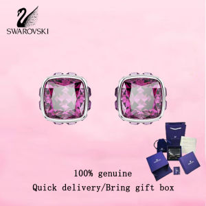 💎 Swarovski 💎 Womens fashion earrings S925 Sterling silver square cut February Pink Crystal Gemstone 5660797 birthstone earrings Valentines Day gift Birthday gift