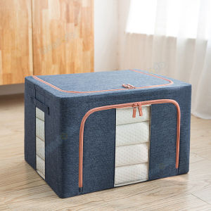 SG Seller 22L/66L/80L /100L/ 110L Foldable Container Storage Box with steel frame Linen Oxford Home Wardrobe Organizer Storage For Cloth Toys Books