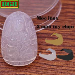 Mặt dây chuyền Phật Thiên thủ thiên nhãn mã não trắng 2.2 x 3.6cm 2.9 x 4.5cm kèm móc inox Phật bản mệnh Quan âm
