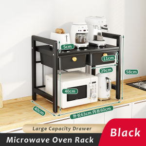 JustLiving 1PC Carbon Steel Microwave Rice Cooker Rack Kitchen Daura Shelf Organizational Storage (with Drawer) Microwave Shelf Home Countertop Oven Rice Cooker Storage Rack Spice Holder Multifunctional Storage Rack