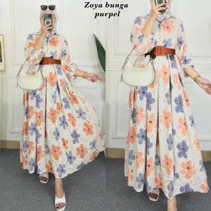 K-FASHION Gamis Zoya Terlaris Rayon Cringkle Airflow Busui resleting depan Baju Muslim Wanita Motif