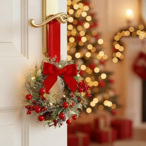 Wreath Decoration Shops Bow Christmas Wreath Office Home Room Berries Housewife Durable