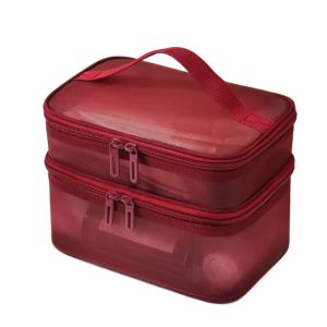 BESTOUR Transparent Mesh Travel Cosmetic Bag 2/3 layer Storage Makeup Organizer Bag Womens Fashion Large Capacity Makeup Case Toiletries Organization
