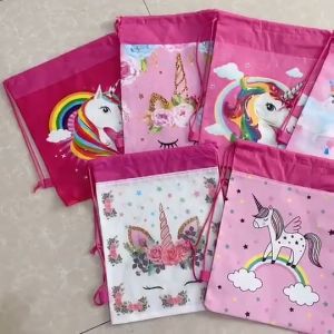 elegantstunning Drawstring Backpack Non-woven Fabric Cartoon A Horned Horse Printed Storage For Children