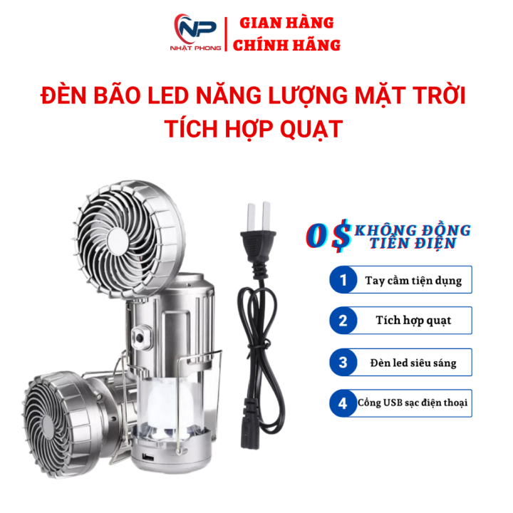 Đèn bão 3 trong 1 tích hợp quạt mini, cổng sạc USB, có thể dùng năng ...