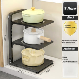 Homenhome Kitchen Multi-layer Iron Pot Storage Rack Adjustable Cabinet Storage Rack