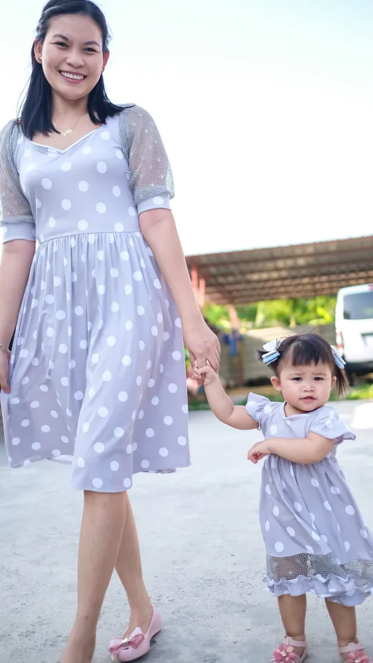 KAYISH MOM AND DAUGHTER TWINNING GREY POLKA WOMENS AND KIDS Wear Casual/Formal  DRESS MOM/DAUGHTER STYLISH TWINNING Fashion For MOM/DAUGHTER Casual Clothes  Printed OOTD For WOMEN/KIDS Set Clothes OOTD | Lazada PH