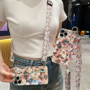 For iphone 17 Pro Max Air 16 Pro 15 Pro Max iphone 14 Pro Max iPhone 13 Pro Max 12 Pro iphone 11 7 8 Plus X XR XS Max SE 2022 Case Flower Floral Blue-ray Glitter Case Shock Resistant Slim Ultra Thin iphone Case Crossbody Strap Lanyard Shoulder Cover