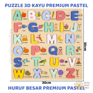 TAIYO Mainan Anak Puzzle Kayu 3D Premium Besar Huruf Angka ABC Geometri Jigsaw Wooden Edukasi