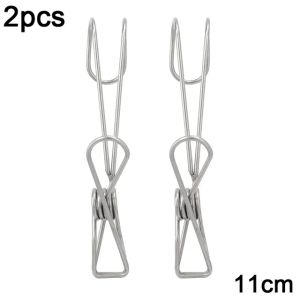 2pcs Stainless Steel Metal Long Tail Clip with Hook Clothes Pins Hanging Universal Clips for Kitchen Bathroom Office