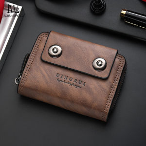 LouisWill Mens Fashion Short Wallet Retro PU Magnetic Double Tower Buckle Coin Purse Business Multi-Card Position Large Capacity Zipper Wallets Travel Purses Accordion Bag ID Credit Cards Holders