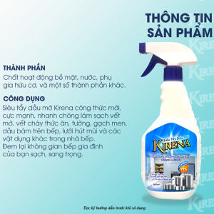 Xịt Tẩy Dầu Mỡ KIRENA 500ml Tẩy Vệ Sinh Đồ Dùng Nhà Bếp Lưới Lọc Hút Mùi Mặt Bếp Gas Bếp Từ Xoong Nồi Tặng Vòi Xịt Khăn