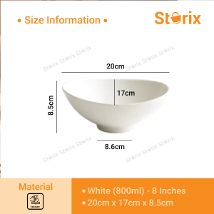Storix Ceramic Ingot Shape Large Deep Soup Bowl Noodle Bowl Salad Bowl White Thick Porcelain Serving Bowl