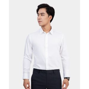 Áo sơ mi trắng dài tay nam Vulcano 3005w vải sợi tre hạn chế nhăn nhàu mềm mịn mát