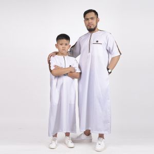 KHOIRUMMAH Jubah Ummah Couple | Gamis Ayah Dan Anak | Jubah Polos Lengan Pendek | White