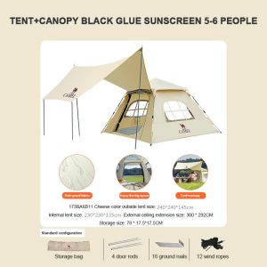 CAMELCROWN Automatic Vinyl Tent With Detachable Canopy Waterproof Instant Pop Up Camping Tent Outdoor Sunscreen Detachable